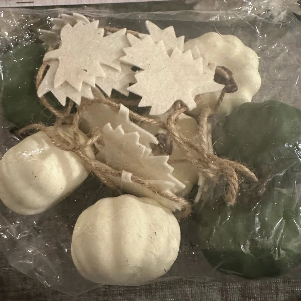 3 Sets of Pumpkin Garland with leaves 6 feet each White & Green Fall Decor NEW